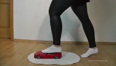 Sneaker-girl Stacy – Socks Walk Over Crimson Porsche Car