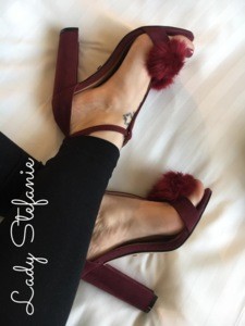 Bordeaux Plush High High-heeled slippers 1