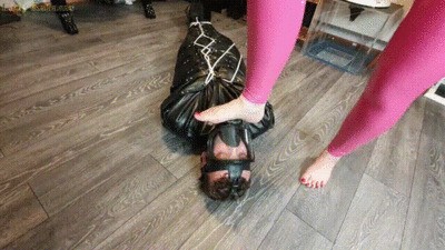 Laced Up And Taunted In Nylon Jacket And Naked Feet